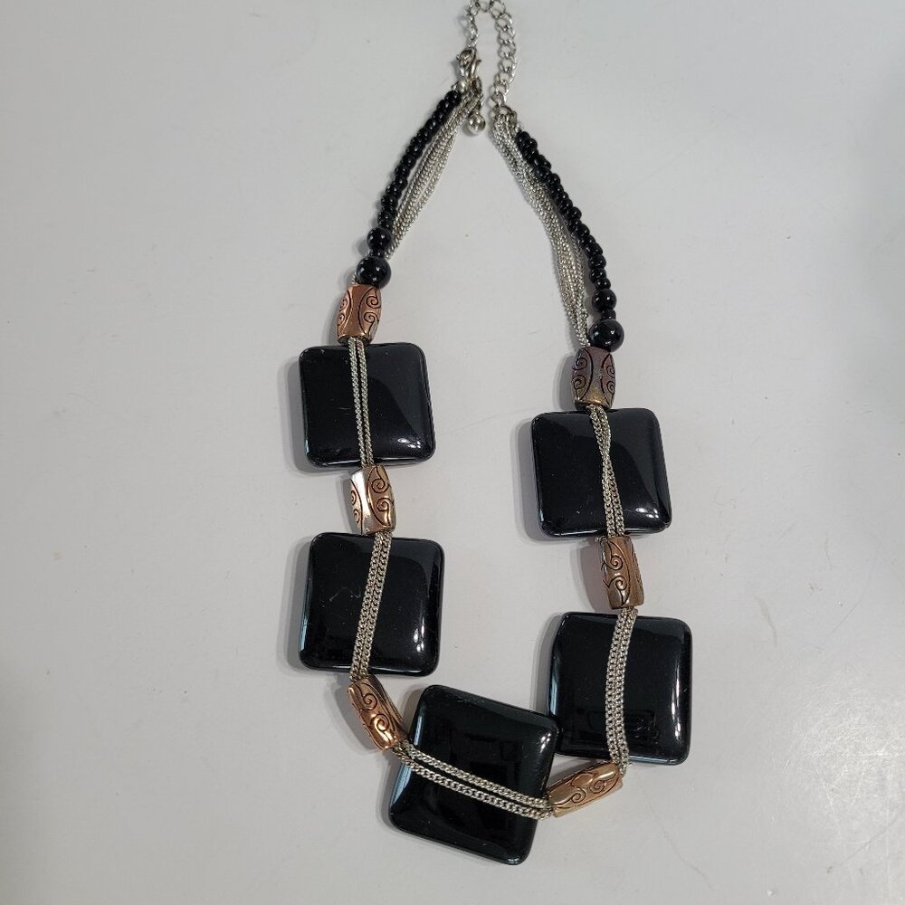 Simulated Onyx Rectangle Bib Statement Glass Neck… - image 1